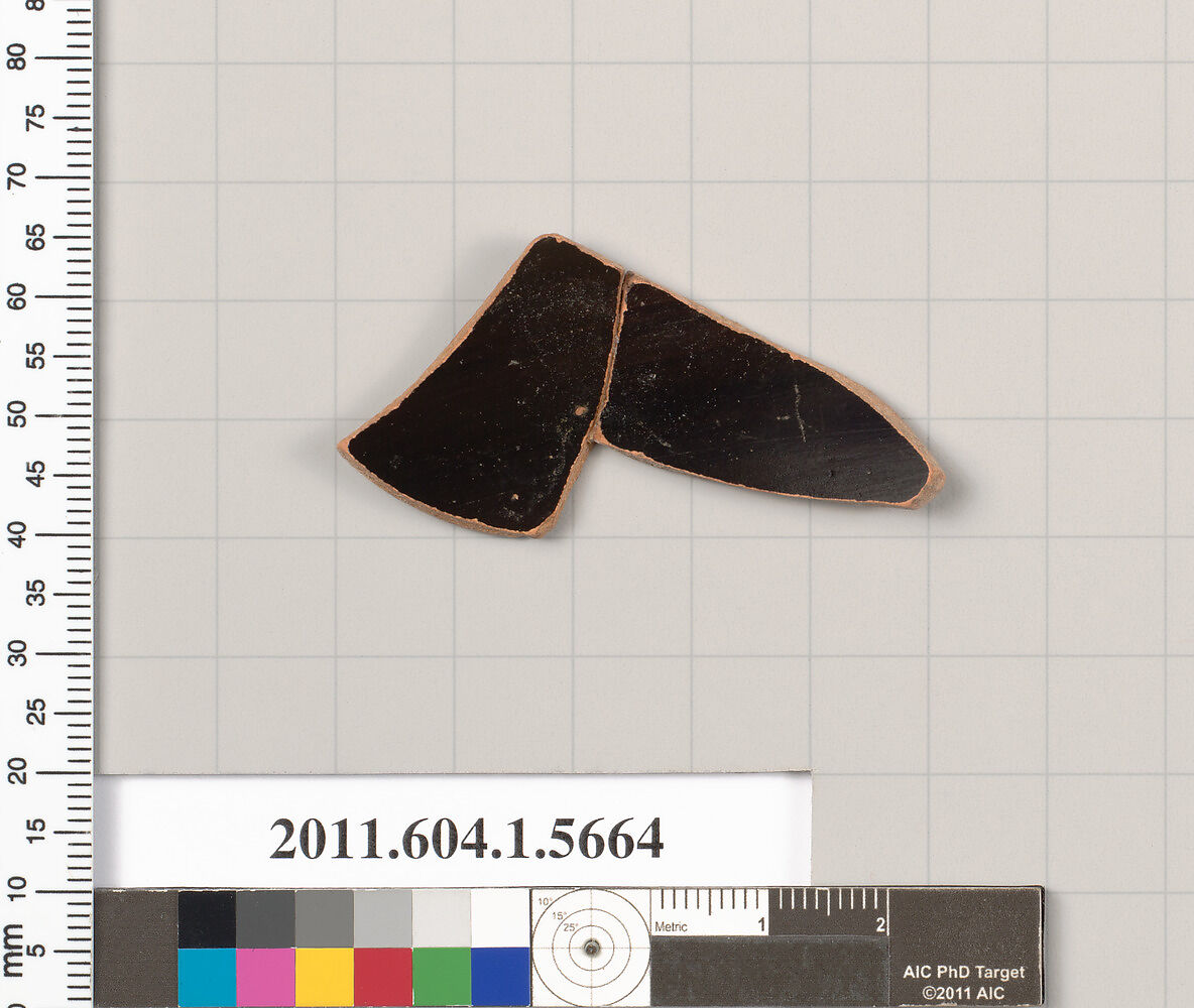 Terracotta fragment of a kylix (drinking cup), Terracotta, Greek, Attic