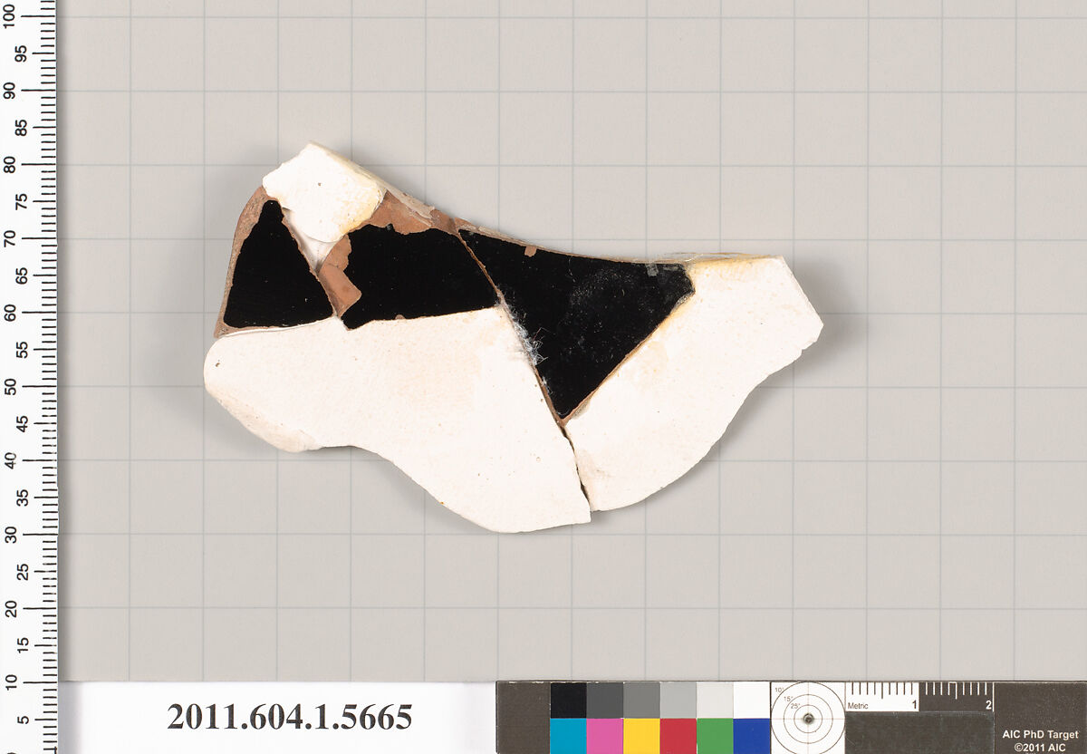 Terracotta fragment of a kylix (drinking cup), Terracotta, Greek, Attic
