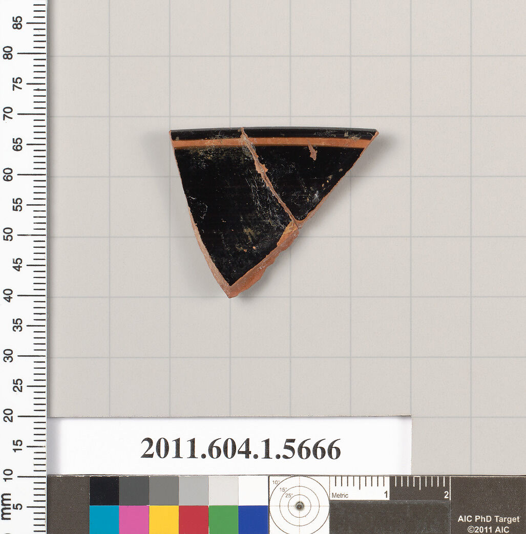 Terracotta rim fragment of a kylix (drinking cup), Terracotta, Greek, Attic