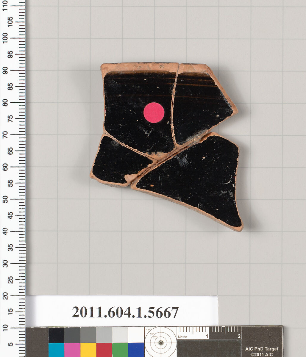 Terracotta rim fragment of a kylix (drinking cup), Terracotta, Greek, Attic