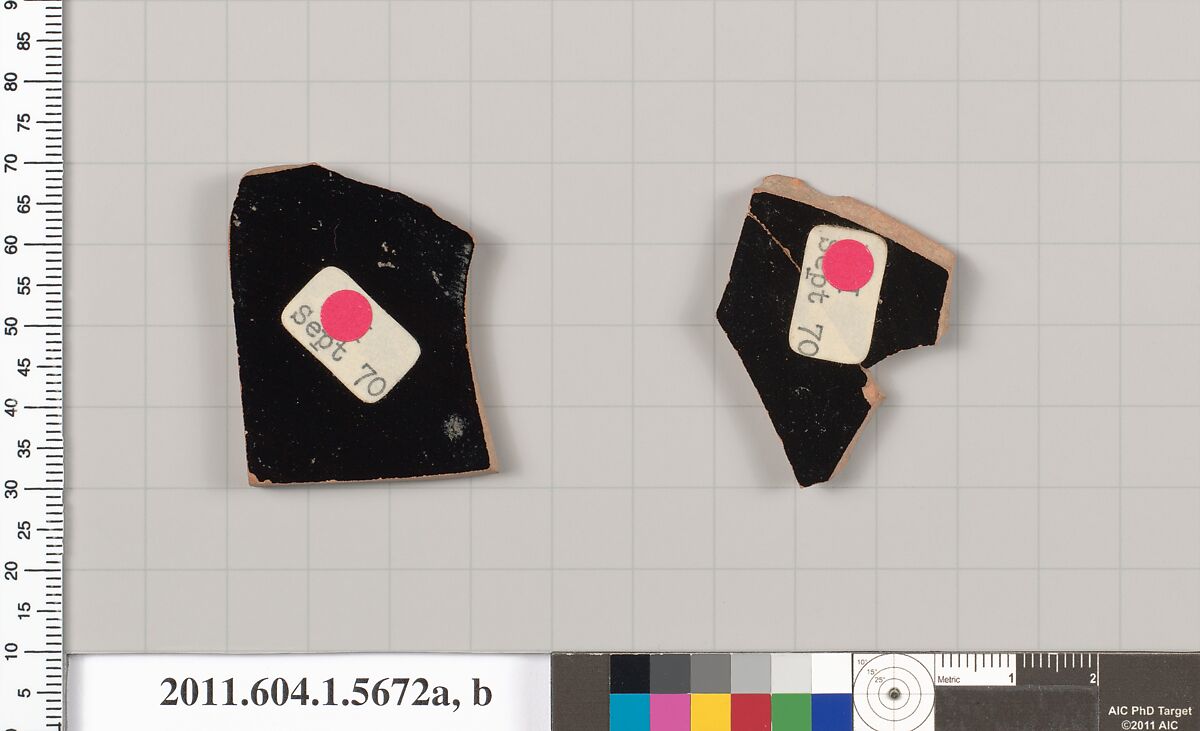 Terracotta fragments of a kylix (drinking cup), Terracotta, Greek, Attic
