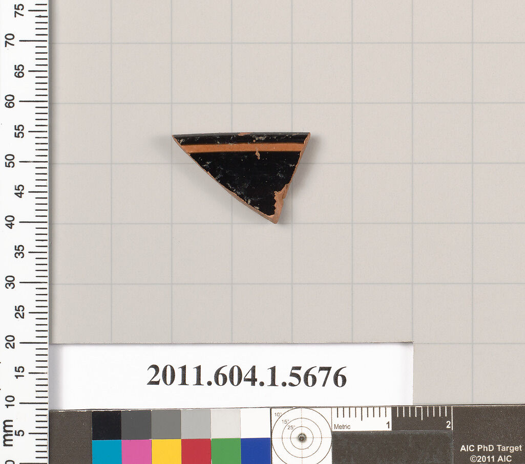 Terracotta rim fragment of a kylix (drinking cup), Terracotta, Greek, Attic