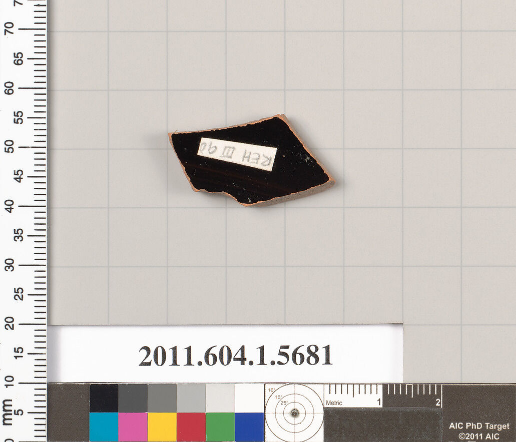 Terracotta fragment of a kylix (drinking cup), Terracotta, Greek, Attic