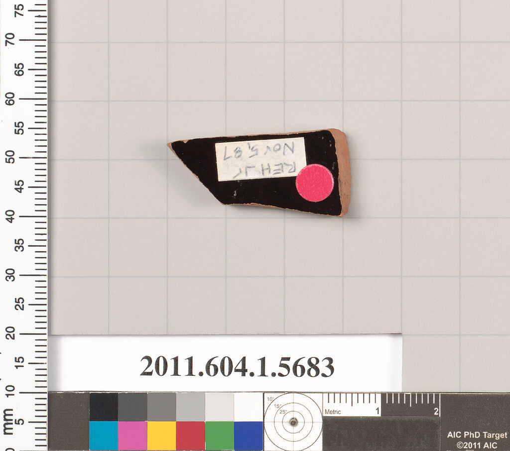 Terracotta fragment of a kylix (drinking cup), Terracotta, Greek, Attic