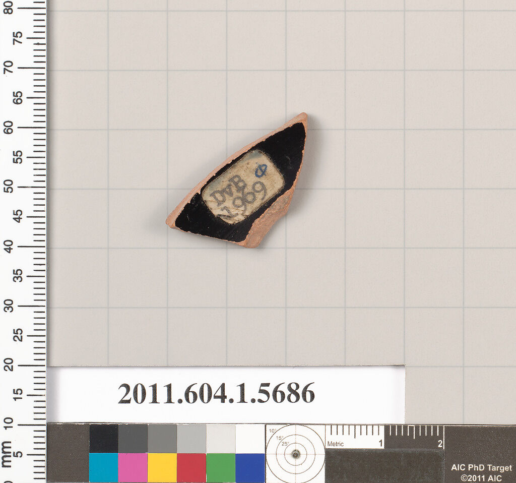 Terracotta fragment of a kylix (drinking cup), Terracotta, Greek, Attic