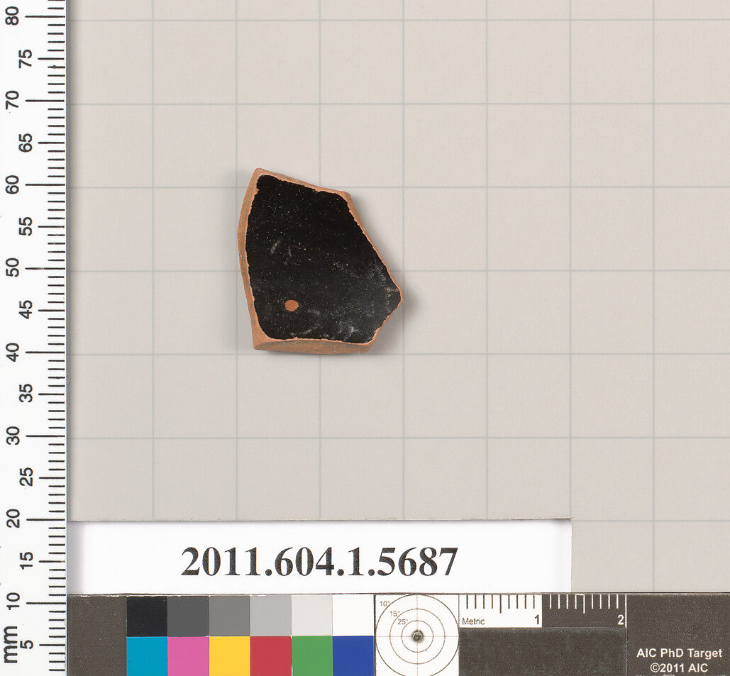 Terracotta fragment of a kylix (drinking cup), Terracotta, Greek, Attic