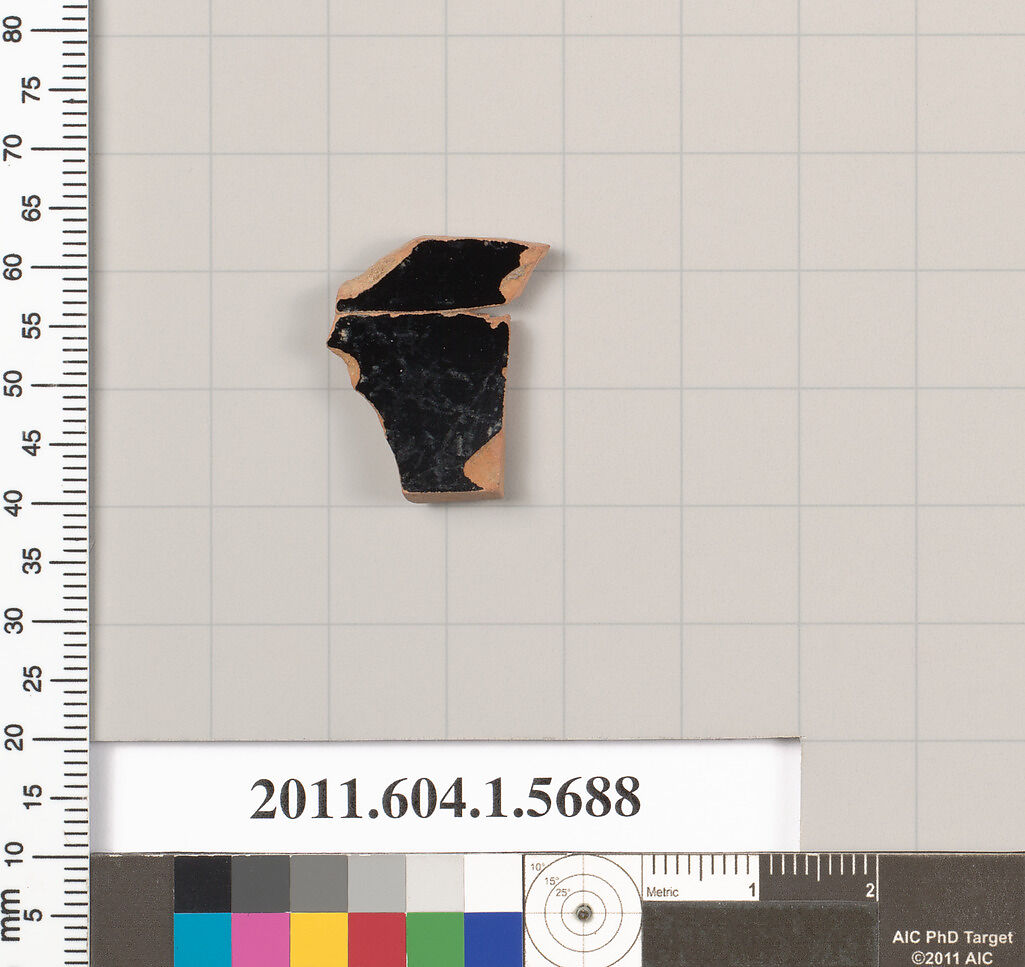 Terracotta fragment of a kylix (drinking cup), Terracotta, Greek, Attic
