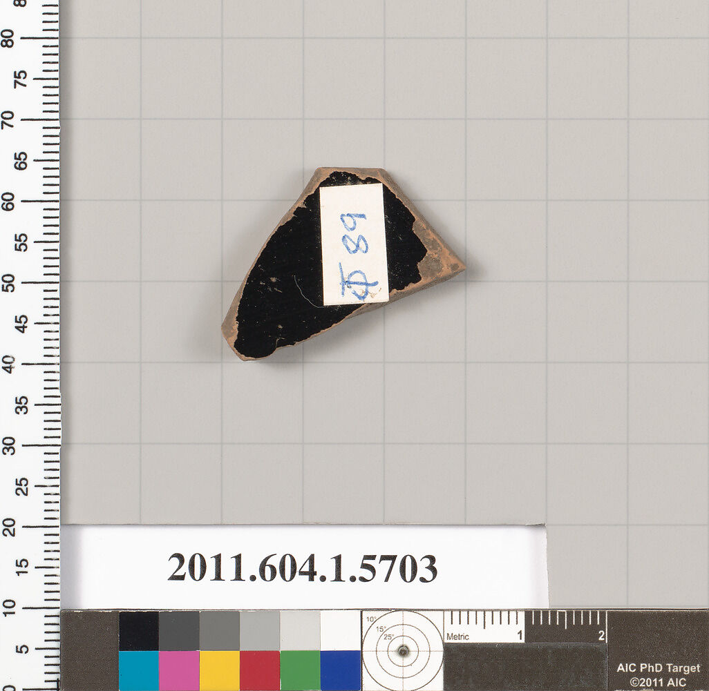 Terracotta fragment of a kylix (drinking cup), Terracotta, Greek, Attic