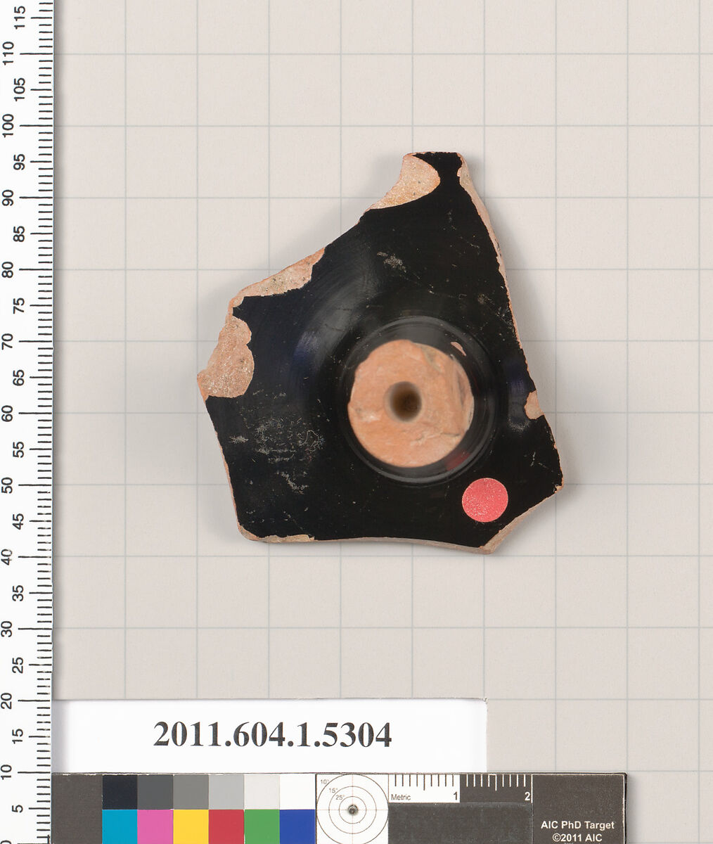 Terracotta fragment of a kylix (drinking cup), Attributed to the Painter of the Yale Cup [DvB], Terracotta, Greek, Attic