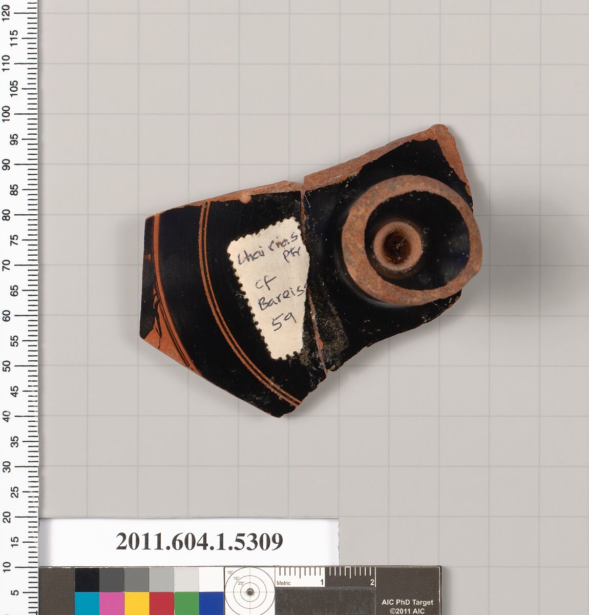 Terracotta fragment of a kylix (drinking cup), Attributed to the Chairias Painter [DvB], Terracotta, Greek, Attic