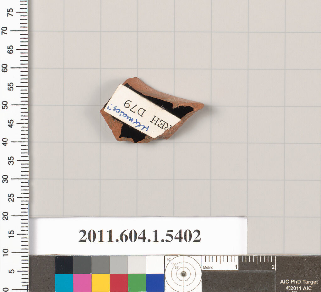 Terracotta fragment of a kylix (drinking cup), Attributed to the Hermaios Painter ? [DvB], Terracotta, Greek, Attic