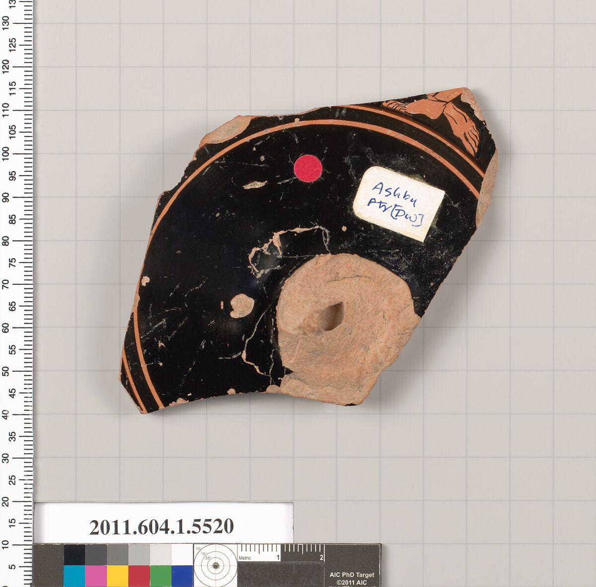 Terracotta fragment of a kylix (drinking cup), Attributed to the Ashby Painter [Dyfri Williams], Terracotta, Greek, Attic