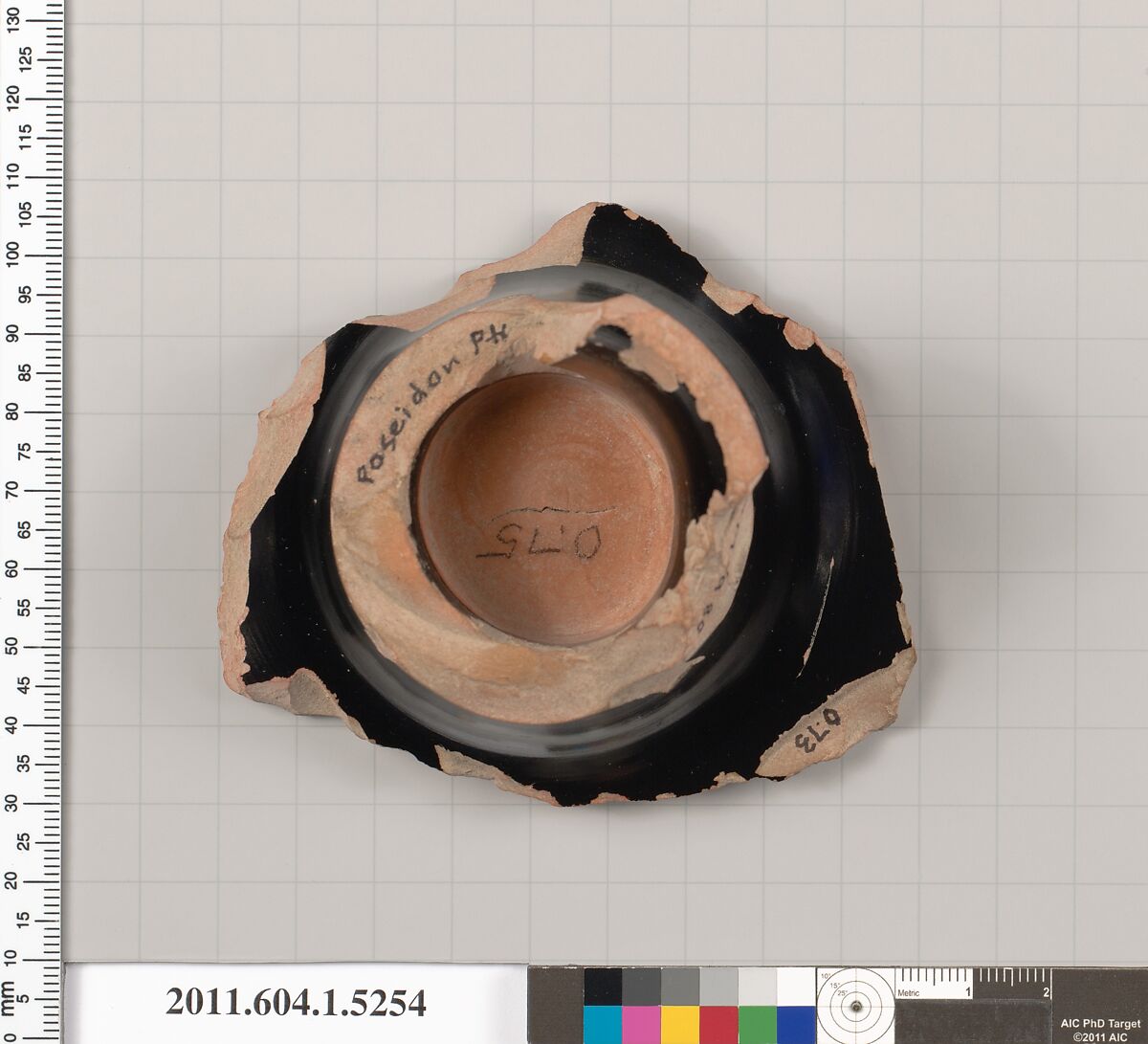 Terracotta fragment of a kylix (drinking cup), Attributed to the Poseidon Painter [DvB], Terracotta, Greek, Attic