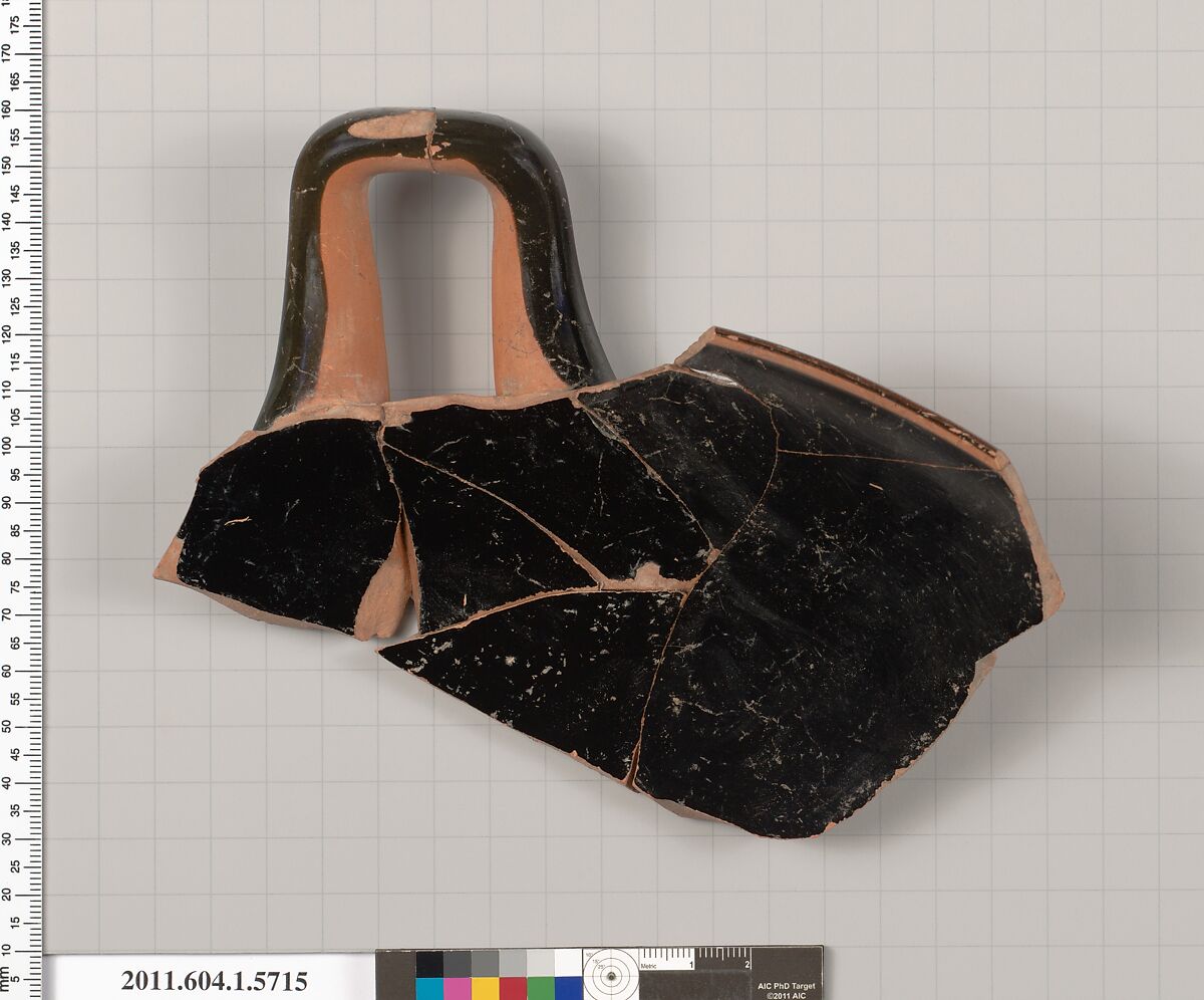 Terracotta fragment of a kylix: eye-cup  (drinking cup), Terracotta, Greek, Attic