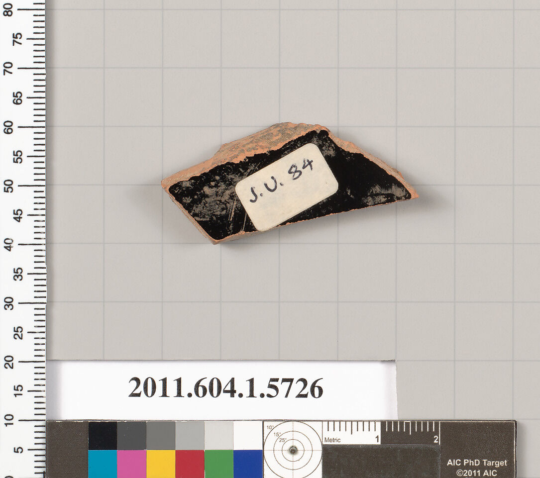 Terracotta fragment of a kylix: eye-cup  (drinking cup), Terracotta, Greek, Attic