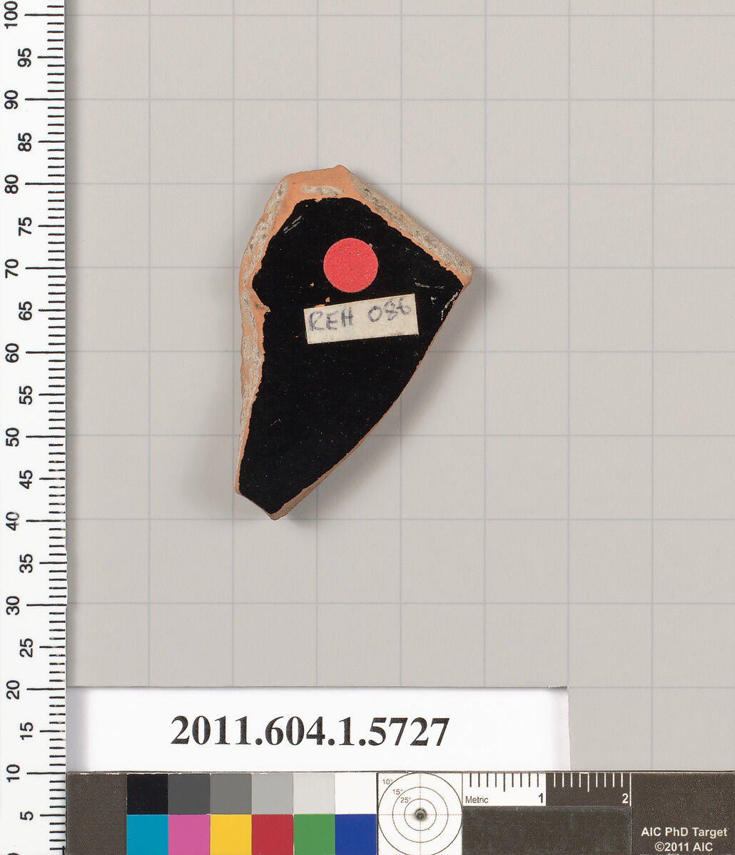 Terracotta fragment of a kylix: eye-cup  (drinking cup), Terracotta, Greek, Attic