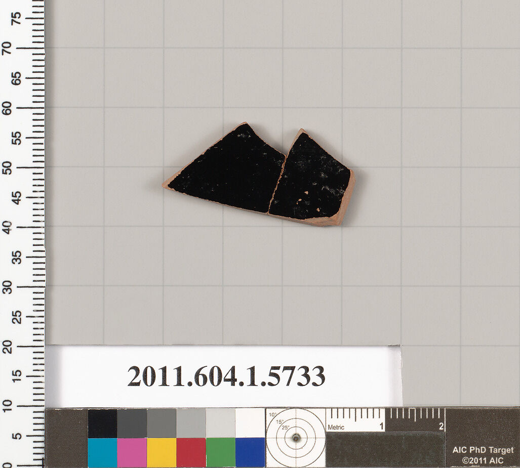 Terracotta fragment of a kylix: eye-cup  (drinking cup), Terracotta, Greek, Attic