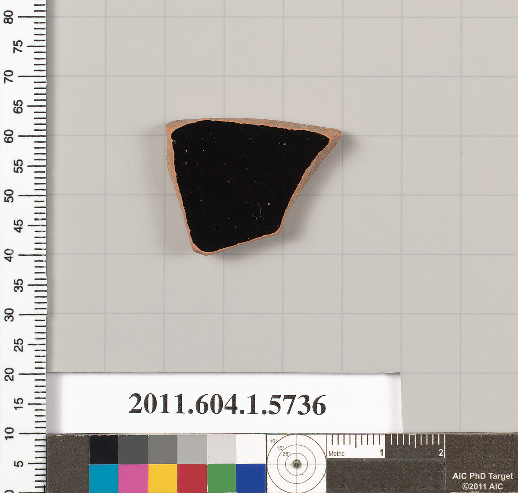 Terracotta fragment of a kylix: eye-cup  (drinking cup), Terracotta, Greek, Attic