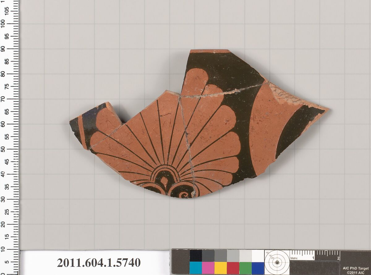 Terracotta rim fragment of a kylix: eye-cup  (drinking cup), Terracotta, Greek, Attic 