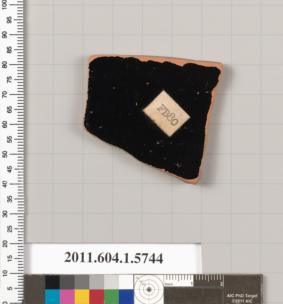 Terracotta fragment of a kylix: eye-cup  (drinking cup), Terracotta, Greek, Attic