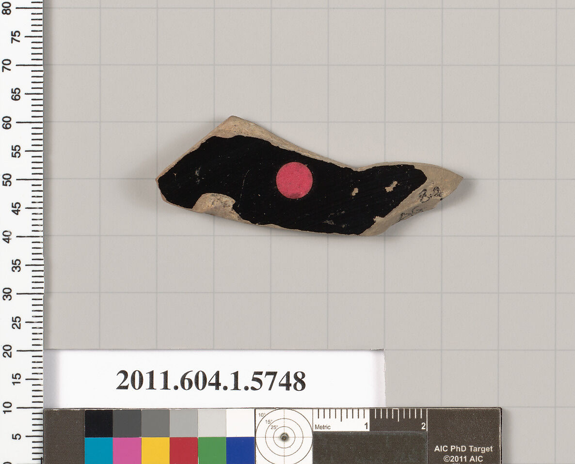 Terracotta fragment of a kylix: eye-cup  (drinking cup), Terracotta, Greek, Attic