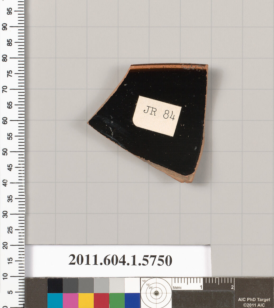 Terracotta rim fragment of a kylix: eye-cup (drinking cup), Terracotta, Greek, Attic