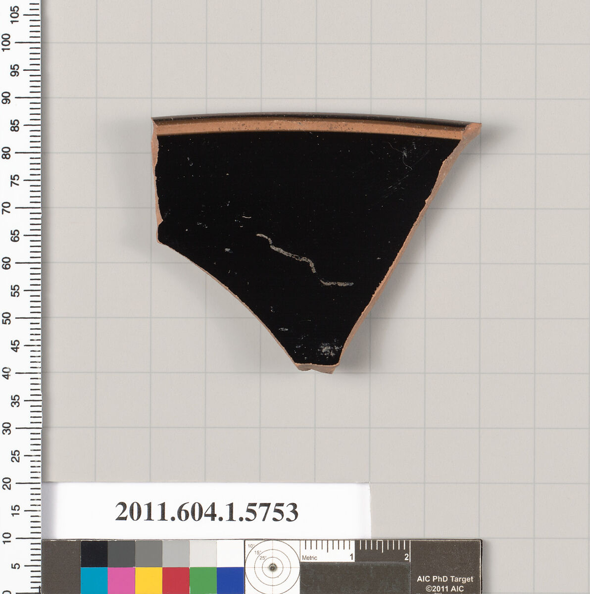 Terracotta rim fragment of a kylix: eye-cup (drinking cup), Terracotta, Greek, Attic