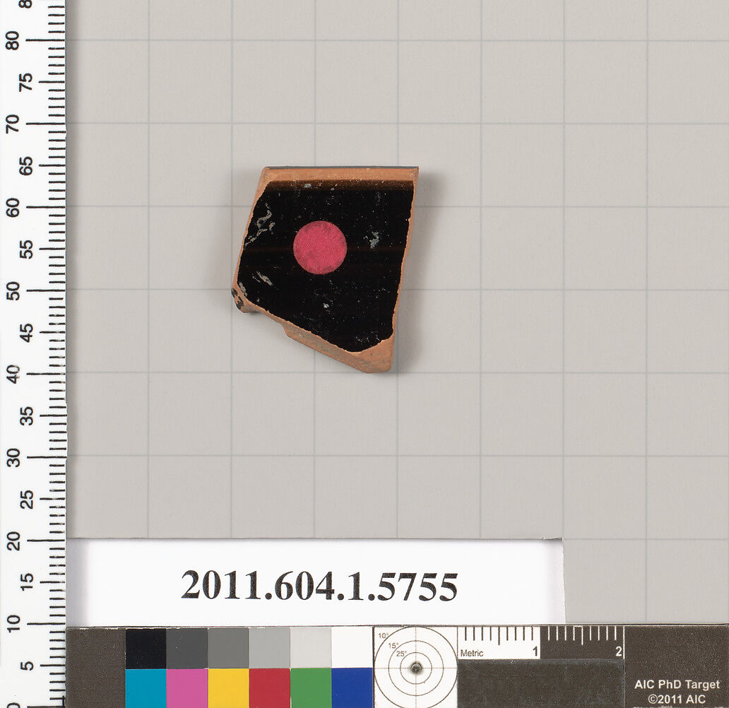 Terracotta rim fragment of a kylix: eye-cup (drinking cup), Terracotta, Greek, Attic