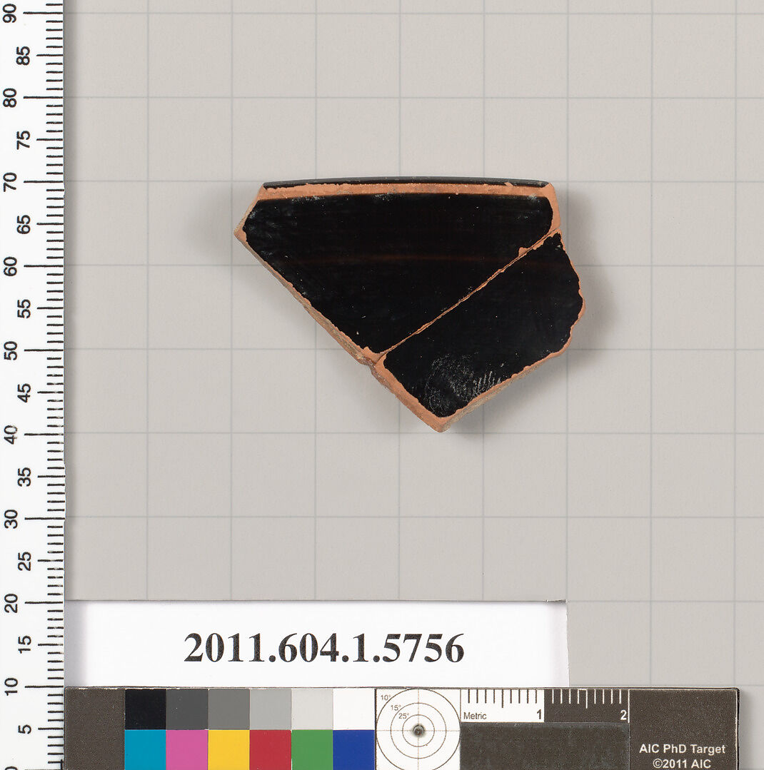 Terracotta rim fragment of a kylix: eye-cup (drinking cup), Terracotta, Greek, Attic