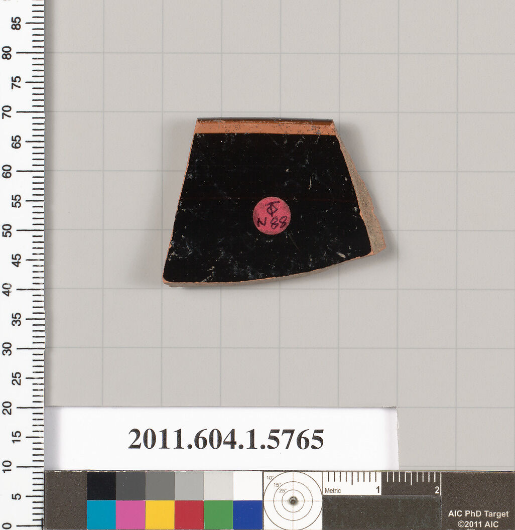 Terracotta rim fragment of a kylix: eye-cup (drinking cup), Terracotta, Greek, Attic