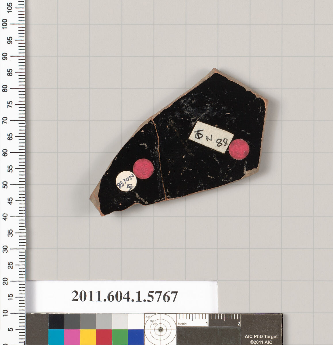 Terracotta fragment of a kylix: eye-cup  (drinking cup), Terracotta, Greek, Attic