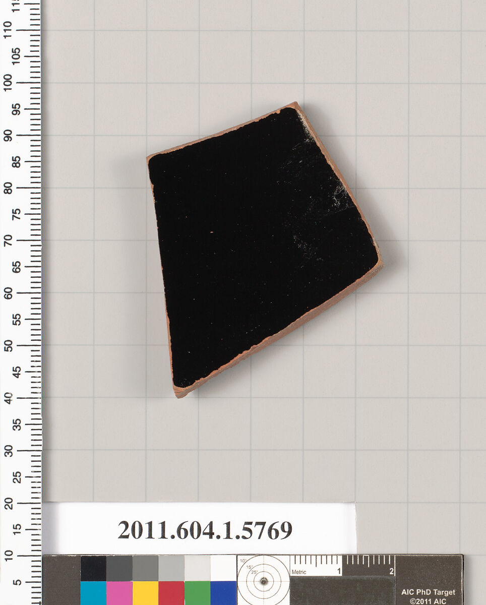 Terracotta fragment of a kylix: eye-cup  (drinking cup), Terracotta, Greek, Attic