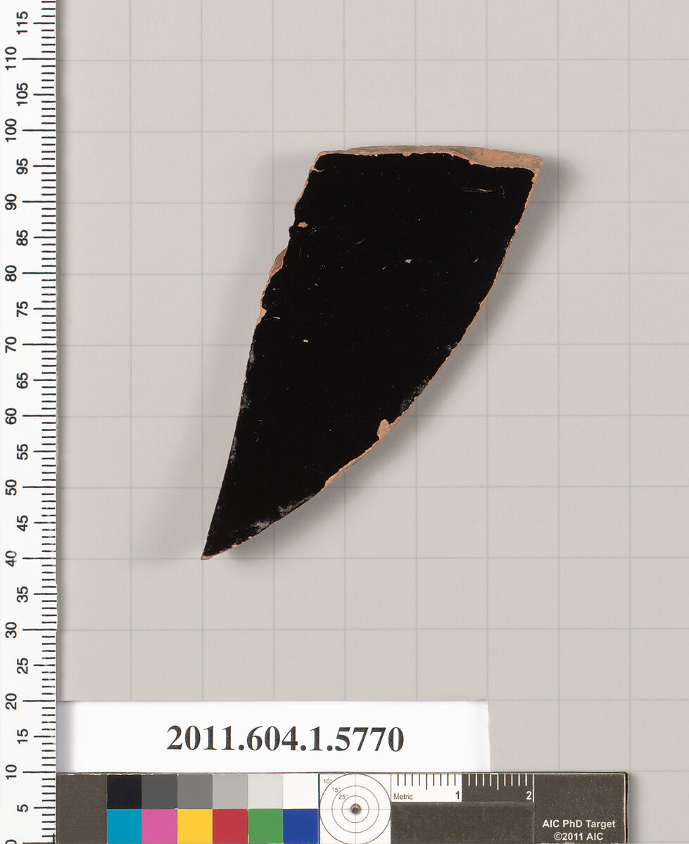 Terracotta fragment of a kylix: eye-cup  (drinking cup), Terracotta, Greek, Attic