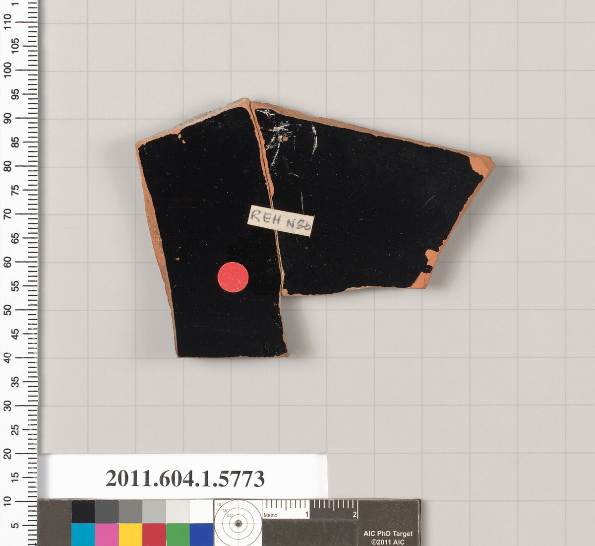 Terracotta fragment of a kylix: eye-cup  (drinking cup), Terracotta, Greek, Attic