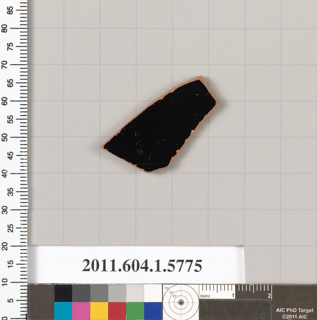 Terracotta fragment of a kylix: eye-cup  (drinking cup), Terracotta, Greek, Attic