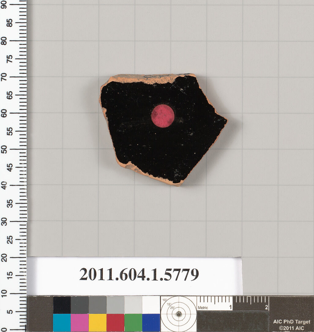 Terracotta fragment of a kylix: eye-cup  (drinking cup), Terracotta, Greek, Attic