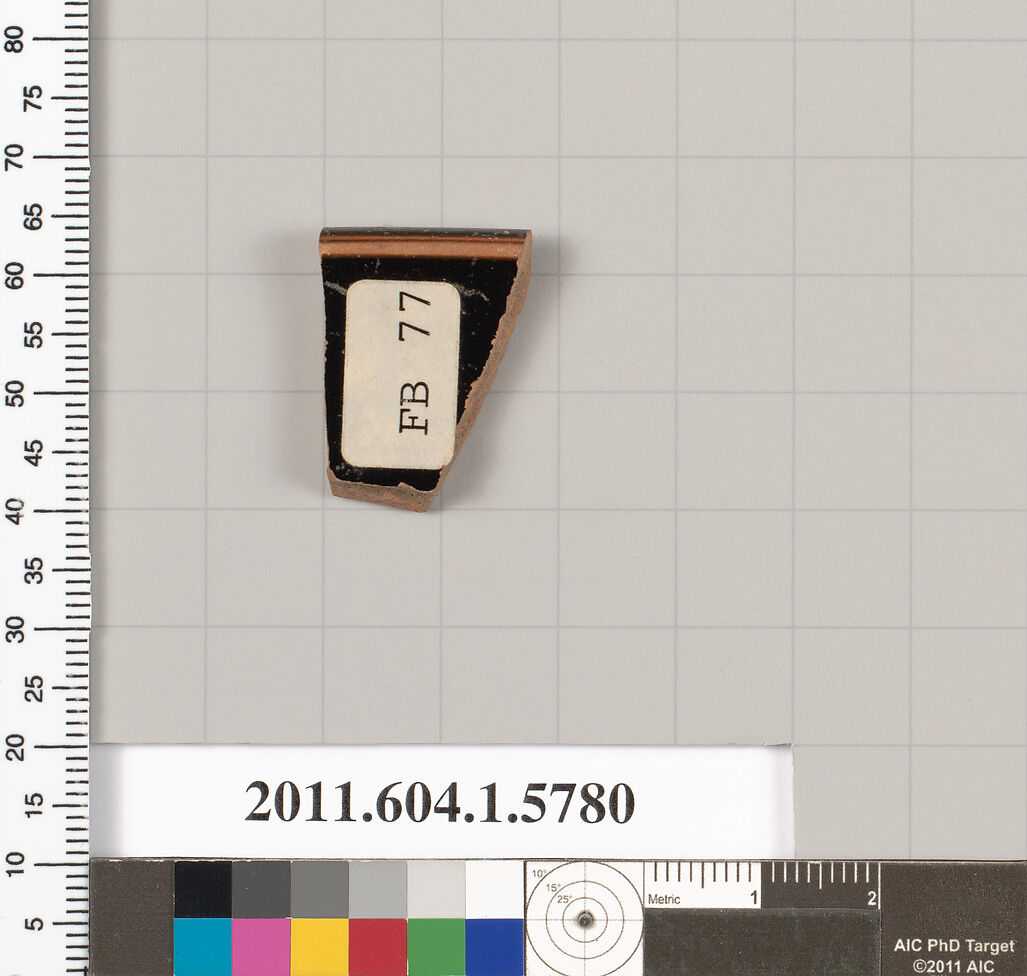 Terracotta rim fragment of a kylix: eye-cup (drinking cup), Terracotta, Greek, Attic