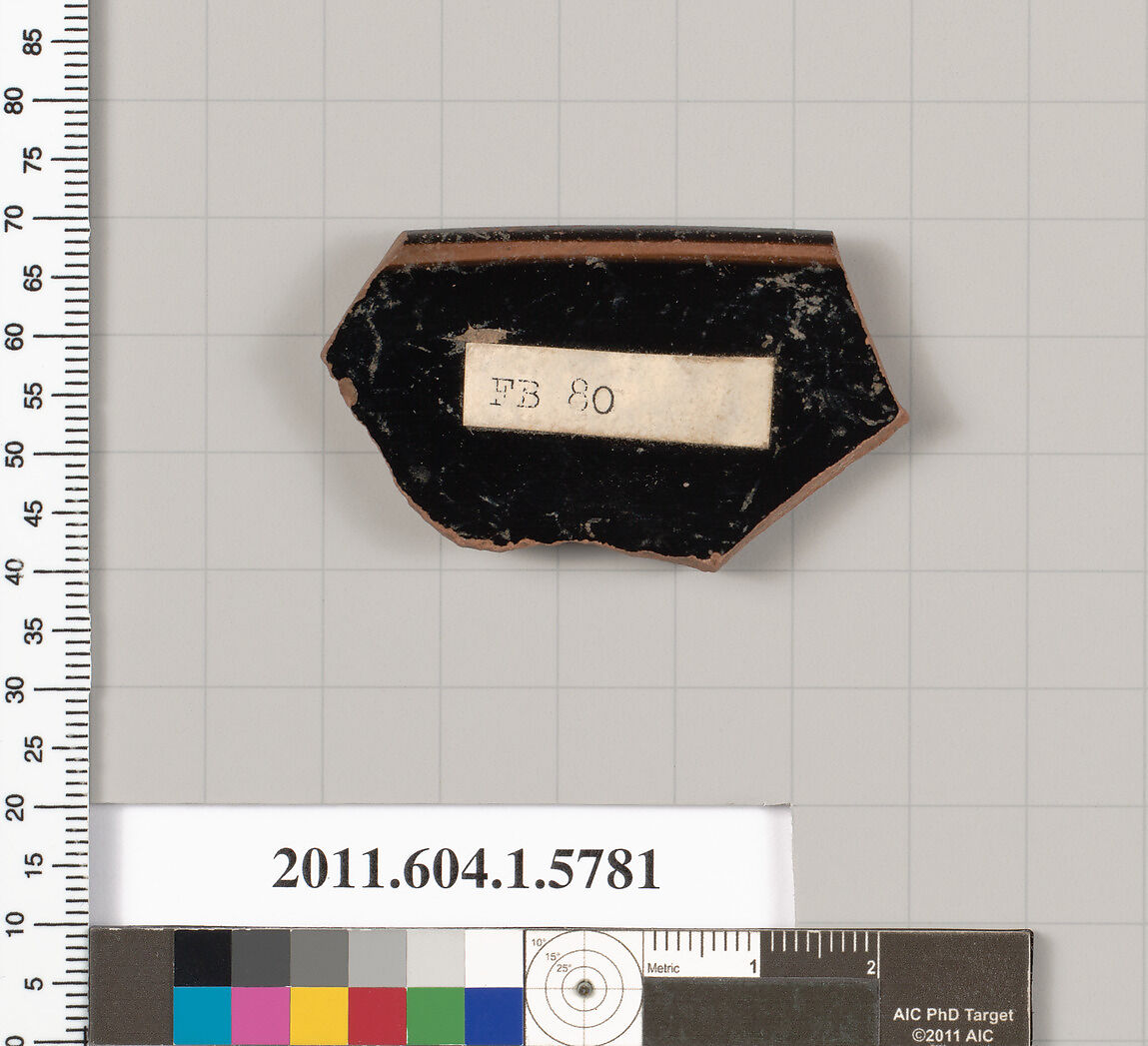 Terracotta rim fragment of a kylix: eye-cup (drinking cup), Terracotta, Greek, Attic