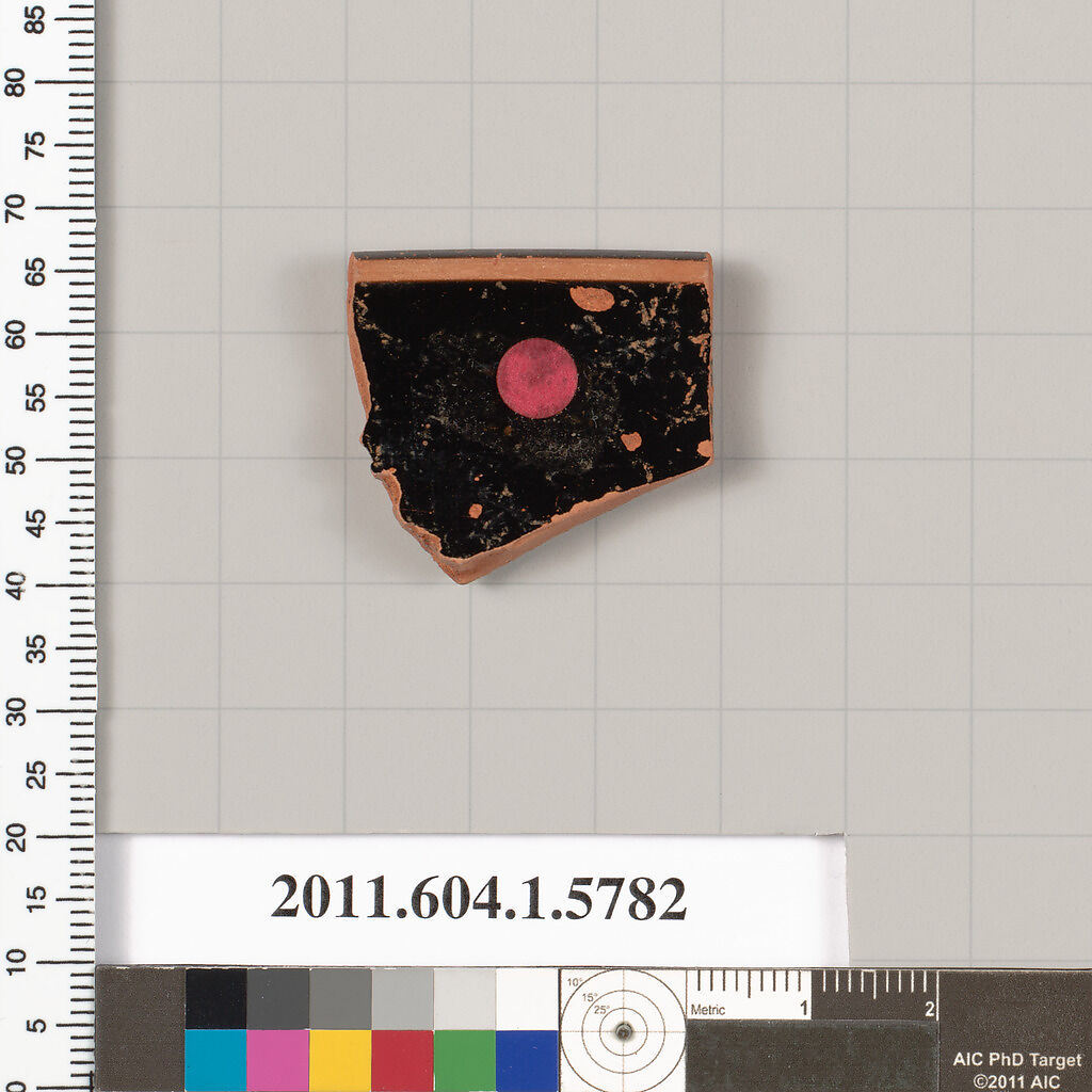 Terracotta rim fragment of a kylix: eye-cup (drinking cup), Terracotta, Greek, Attic
