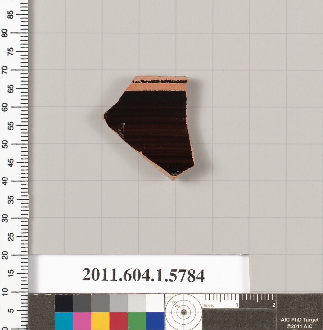 Terracotta rim fragment of a kylix: eye-cup (drinking cup), Terracotta, Greek, Attic