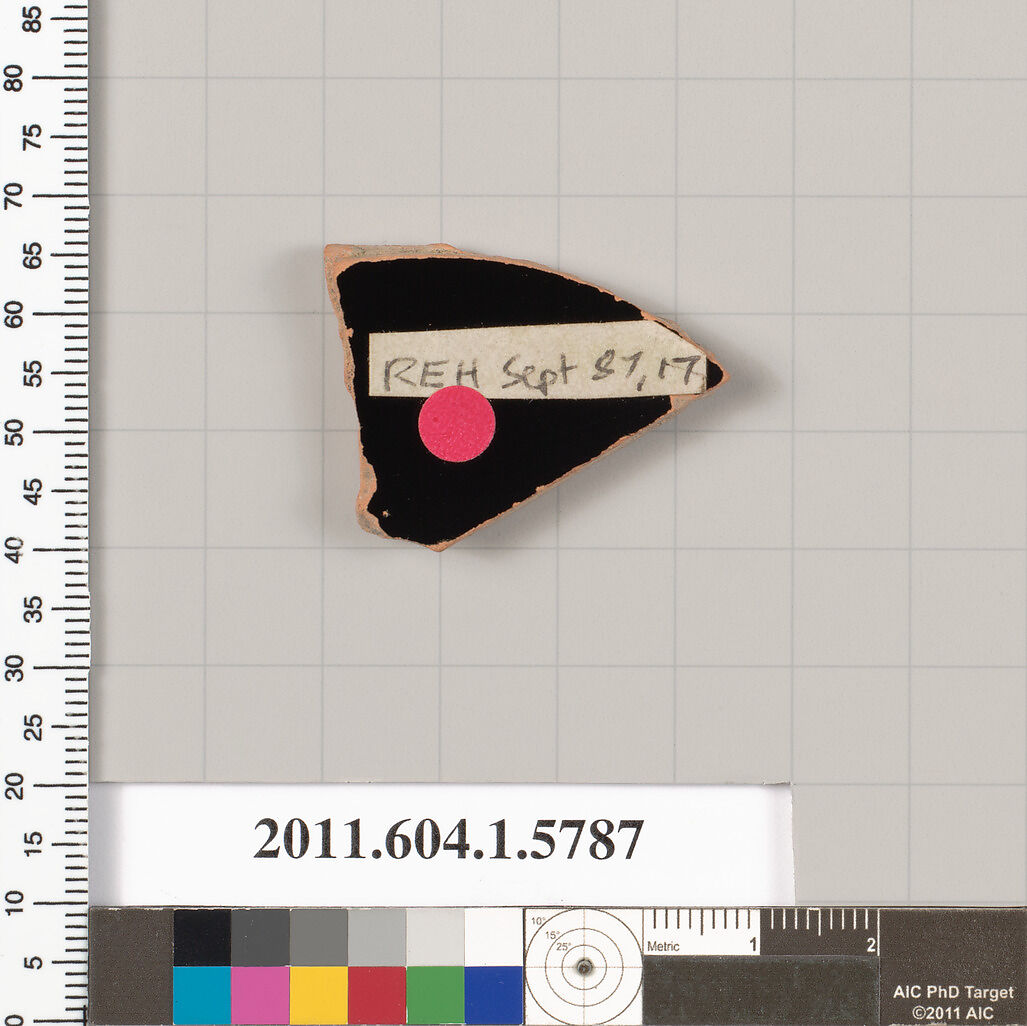 Terracotta fragment of a kylix: eye-cup  (drinking cup), Terracotta, Greek, Attic