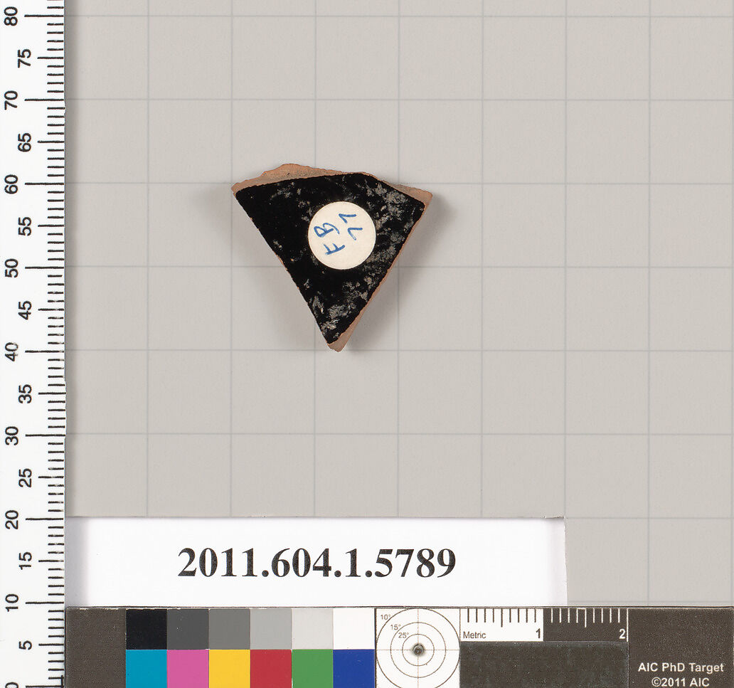 Terracotta fragment of a kylix: eye-cup  (drinking cup), Terracotta, Greek, Attic