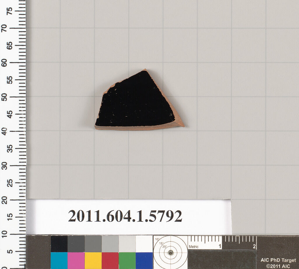 Terracotta fragment of a kylix: eye-cup  (drinking cup), Terracotta, Greek, Attic