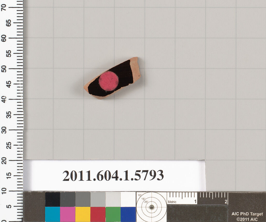Terracotta fragment of a kylix: eye-cup  (drinking cup), Terracotta, Greek, Attic