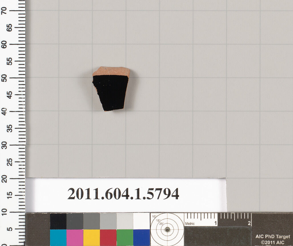 Terracotta fragment of a kylix: eye-cup  (drinking cup), Terracotta, Greek, Attic