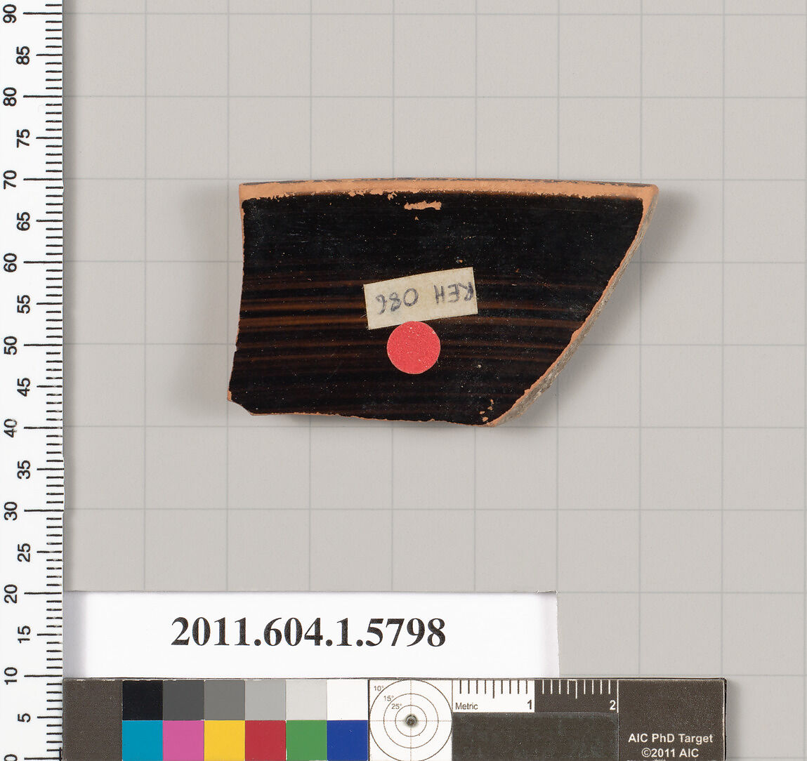 Terracotta rim fragment of a kylix: eye-cup (drinking cup), Terracotta, Greek, Attic