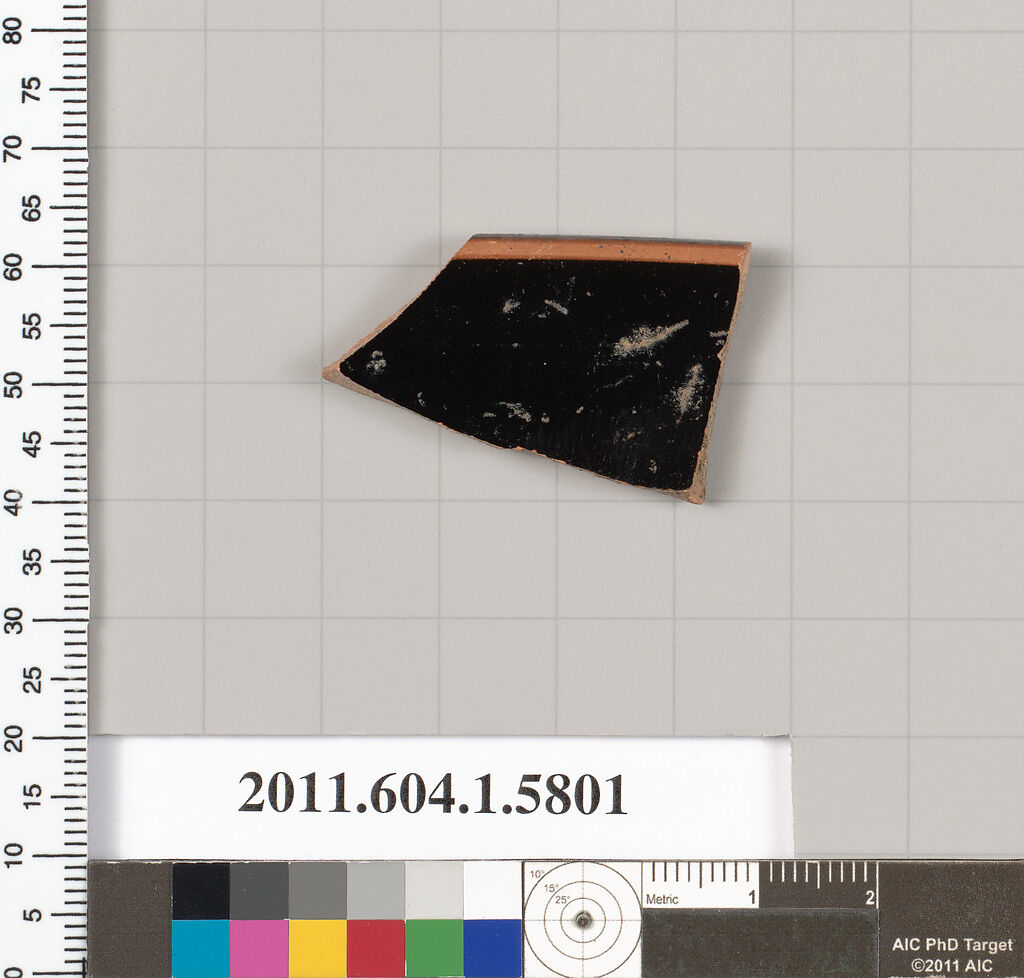 Terracotta rim fragment of a kylix: eye-cup (drinking cup), Terracotta, Greek, Attic