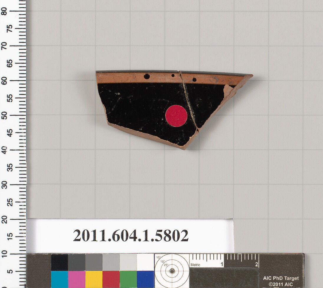 Terracotta rim fragment of a kylix: eye-cup (drinking cup), Terracotta, Greek, Attic