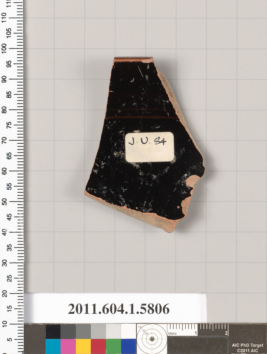 Terracotta rim fragment of a kylix: eye-cup (drinking cup), Terracotta, Greek, Attic