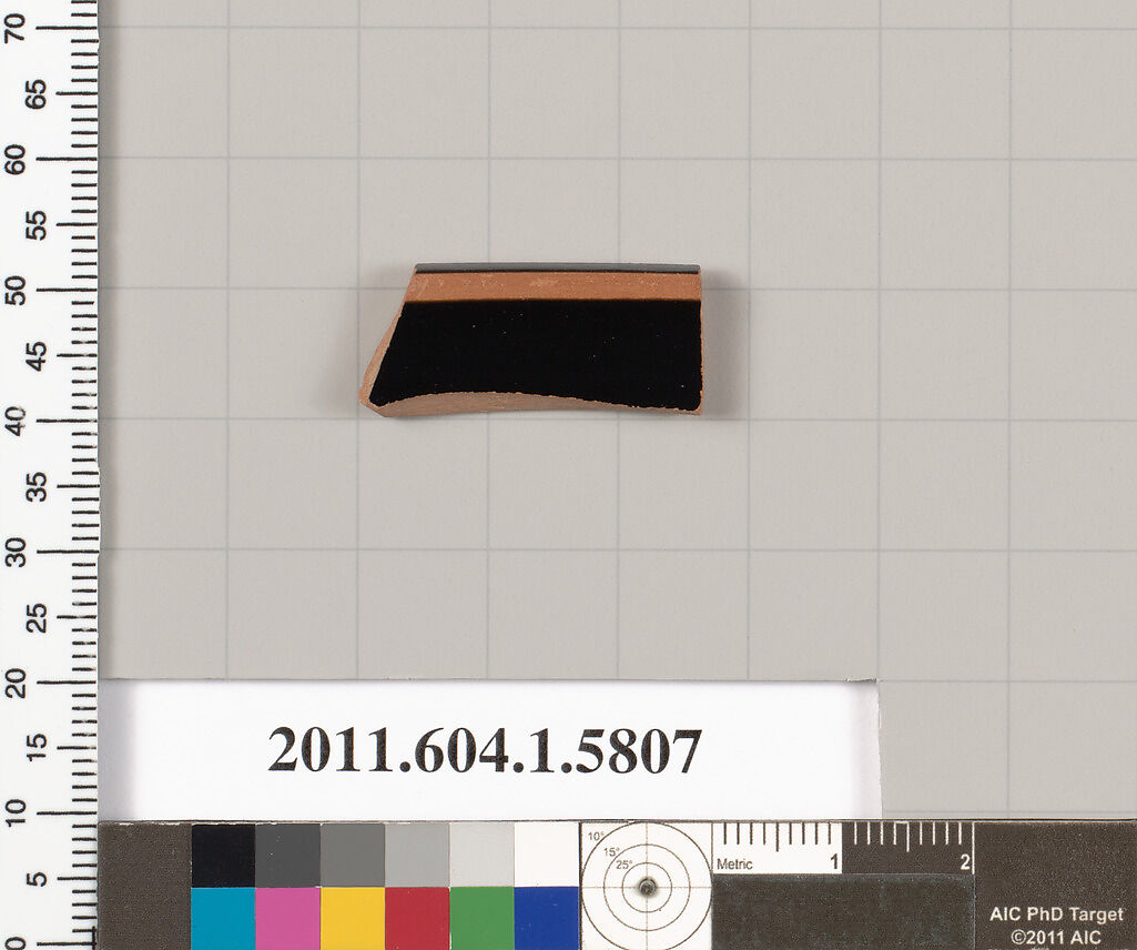 Terracotta rim fragment of a kylix: eye-cup (drinking cup), Terracotta, Greek, Attic